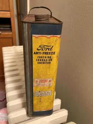 1920s Vintage Antique 1 Gallon Ford Motors Anti Freeze Metal tin Oil Can M - 1186B 4