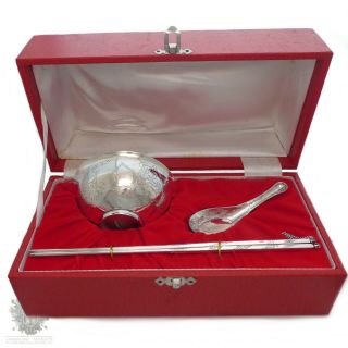 Vintage Chinese Export Silver Serving Set Bowl Spoon & Chopsticks Dragon 925