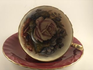 Vintage Aynsley Bone China Teacup Saucer Signed Ja Bailey Cabbage Rose Pattern