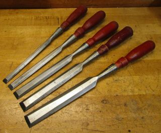 Vintage Stanley No.  720 Chisel Set 1/2 ",  5/8 ",  3/4 ",  7/8 ",  & 1 " Tools