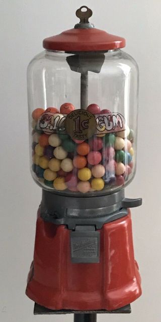 Vtg Northwestern Model 33 1c Gumball Candy Machine W Key Coin Operated