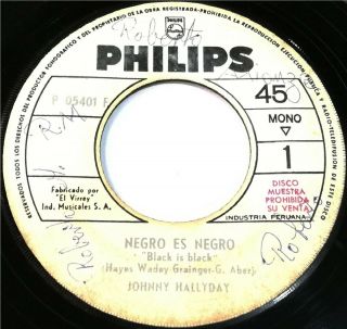 Johnny Hallyday " Negro Es Negro " Peruvian Edition,  Promotional Radio 7 " (vg, )