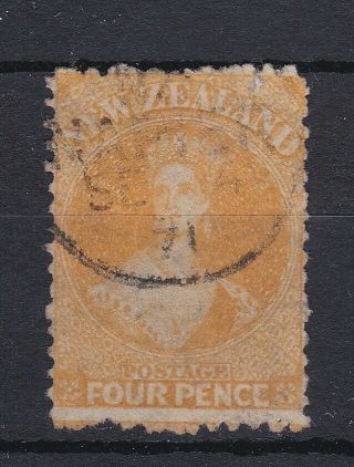 Nz37) Zealand 1864/71 4d Yellow Chalon,  Sg 120.  Cds.  Example Dated