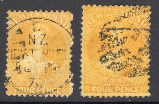 Zealand 1864 - 71 Ffq 4d Yellow Shades Wmk Star P12½ U,  Sg 120 Cat £240