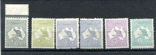 Australia 1915 - 27 Narrow Crown Watermark Kangaroos 2d.  3d.  6d.  (x2) 9d & 1/ -