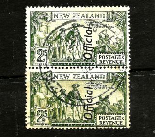 Zealand 1935 Officials,  2 Shilling Capt.  Cook,  Block Of 2,  Sg O132d,  Fu