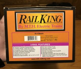 Mth Rail King 30 - 1162 - 1 Pennsy K - 4 Pacific Steam Engine O Gauge Nib