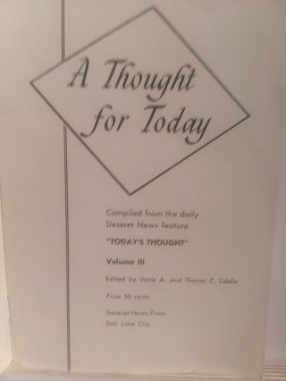 A Thought for Today Volume III First Printing 1963 2