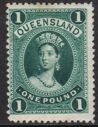 Queensland 1882 - 95 £1 Deep Green Chalon On Thick Paper,  Cat £325