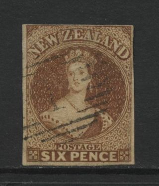 Zealand Qv 6d Brown Chalon Imperf Stamp