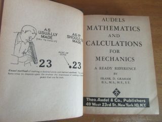Old AUDELS MATHEMATICS / CALCULATIONS FOR MECHANICS Book POWER PHYSICS MATH 1959 2