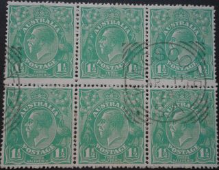 Australia 1924 Gv 1½d Block Of Six With Kingscote Square Circle Postmark