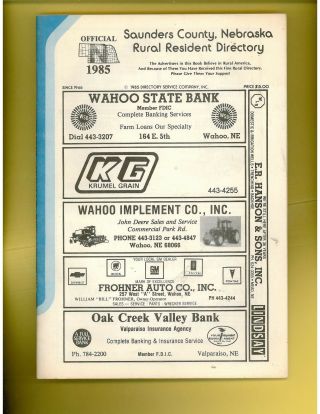 Saunders County,  Nebraska Rural Resident Directory,  1985
