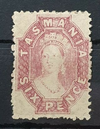Tasmania 1865 - 1871 Hinged 6d Reddish Mauve Perf 12 Sg 76 Cv £190 Vf