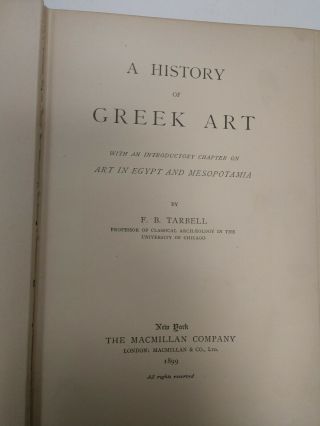 A History Of Greek Art By F.  B.  Tarbell First Edition 1899