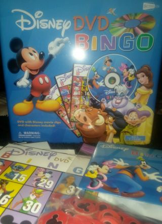 Disney Dvd Bingo Game W/ Movie Clips Mattel Complete In Tin Case.