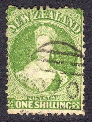 Zealand 1864 - 71 Ffq 1s Yellow - Green Wmk Star P12½ U,  Thin,  Sg 125 Cat £120