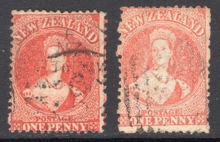 Zealand 1864 - 71 Ffq 1d Vermilion Shades,  Wmk Star P12½ U,  Sg 110,  111 Cat £90
