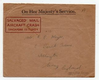 1954 Australia To Great Britain Crash Cover At Singapore,  Red Accident Pmk