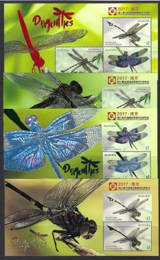Australia 2017 Dragonflies - China Expo Set Of 4 Sheets Unmounted,  Mnh