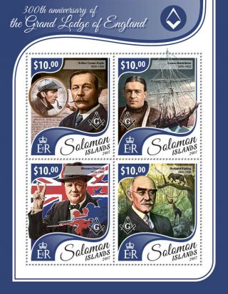 Solomon Isl Freemasons Stamps 2017 Mnh Grand Lodge Churchill Shackleton 4v M/s