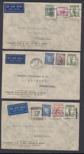 Australia 1939 - Airmail Cover To Lucerne - Switzerland (x3).  (6g - 18183) Mv - 2492