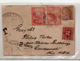 1903 Tasmania Australia States To Us Stamp Cover Sc 87 76 Loose Letter Due 750