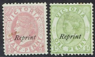 Victoria 1873 & 1885 Qv 1/2d And 1d Official Reprint No Gum