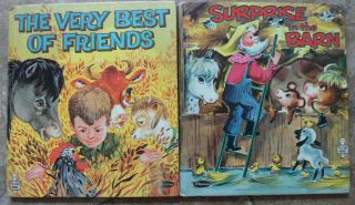 2 Vintage Whitman Tell - A - Tale Books Surprise In The Barn,  Very Best Of Friends