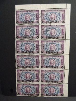 Zealand 1944 Overprint Issue Ten Pence On 1 1/2 Minr 277 Po Block Of 12