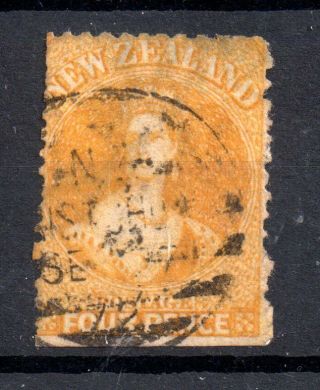 Zealand 1866 4d Dp Yellow Faults Sg120 Cat Val £100 Ws20436