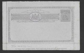 1898 Zealand 1 1/2d Qv Postal Stationery Blue Grey Lettercard Fine