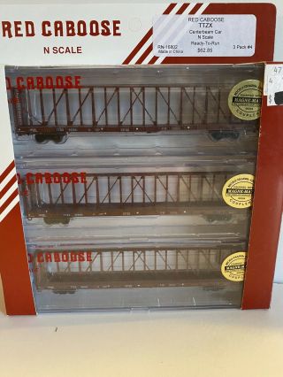 Red Caboose N Scale Tyzx Centerbeam Flat Car 3 - Pack