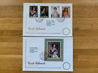 Cook Islands 1985 Fdc X 2 Queen Mother 85th Birthday Royalty & Minisheet