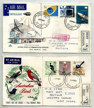 Australia 2 Registered Fdc 1964,  1968 Sent To Antigua West Indies Leeward Island
