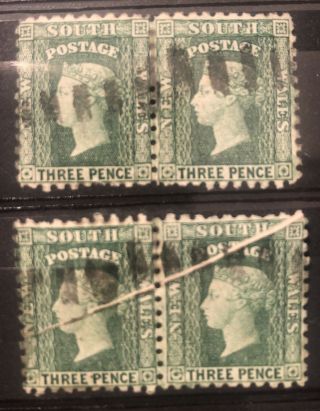99p Stamp - 2 X Pairs Of 3d South Wales Queen Victoria Stamps Qv Nsw
