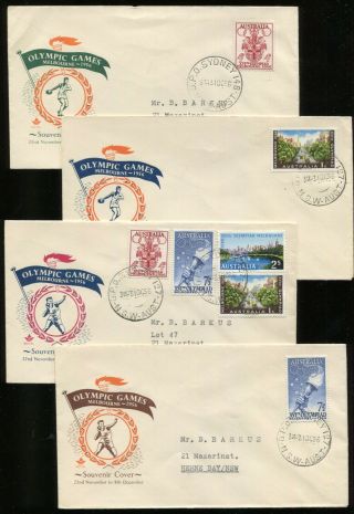 Australia 1956 Sydney Nsw - Olympic Games - Four Cachet Covers - Lot 2 Of 2 -