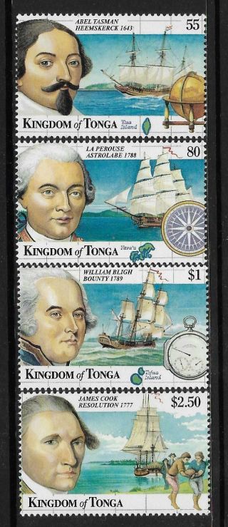 Tonga 1999 Pacific Explorers Ships Captain Cook William Bligh Abel Tasman 4v Mnh