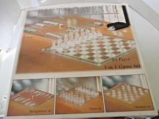 Fifth Avenue Ltd Crystal 3 In 1 Game Set Chess Checkers Backgammon 2002