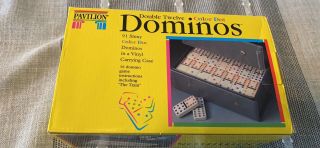 Vintage Toy Dominoes By Pavilion Double 12 Twelves Multi Colored Pips W/case