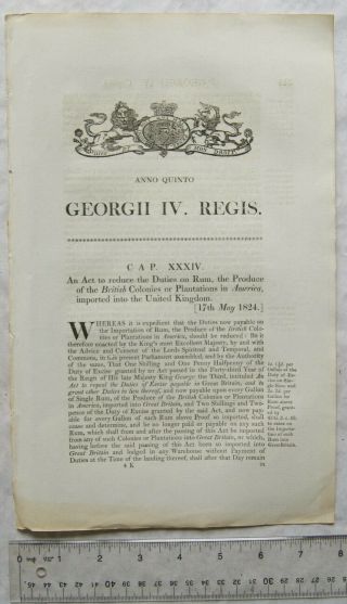 1824 Act Of Parliament: Duties On Rum British Colonies Or Plantations In America