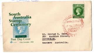 Australia 1955 South Australia Stamp Centenary Fdc Anpex Cancel X3963