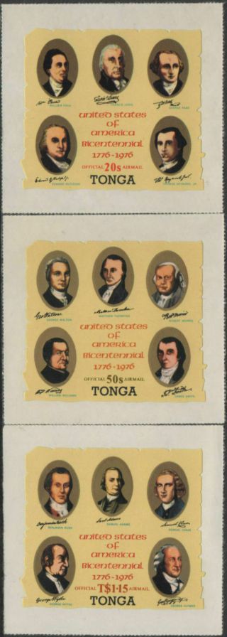 Tonga Official 1976 Sgo142 - O144 Bicentenary Of American Revolution Set Mnh