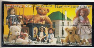 Zealand: 2000 Health:dolls & Bears Set Block Of 6 Stamps.  Muh.  Scarce &