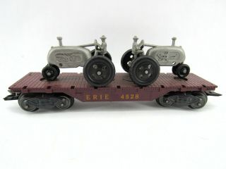 Marx Model Railroad Erie 4528 Flat Car With 2 Tractors