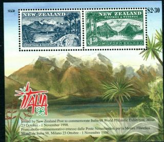 1998 Zealand Nz Italy Centenary Philatelic Stamp Mini Sheet