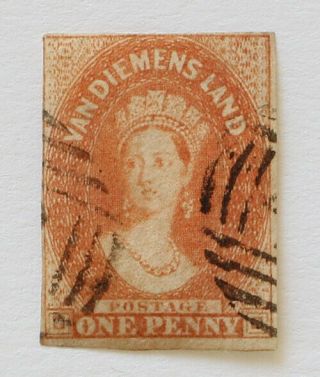 Australian States Tasmania Van Diemens Land One Penny 1865 Scott 11a Orange Red