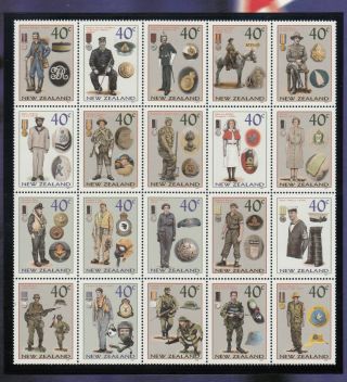 Zealand: 2003 Military Uniforms Set Block Of 20 Stamps.  Muh.  Scarce &