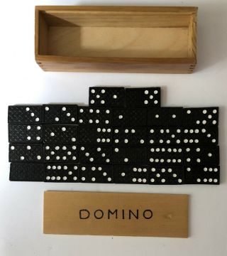 Vintage 26 Double 6 Wooden Dragon Dominoes W/wooden Slide Lid Box