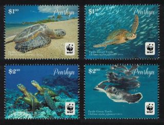 Penrhyn Wwf Pacific Green Turtle 4v Without Frame 2014 Mnh Sg 645a - 648a